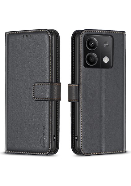 Xiaomi Için Redmi Note 13 4g Deri Telefon Kılıfı Folio Stand View Cover-Black (Yurt Dışından)