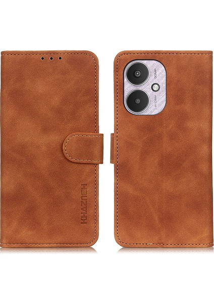 Xiaomi Redmi Için 13C 4g/poco C65 4g Case Case Telefon Kabuğu Pu Deri Retro Stand Cep Telefonu Kapak Kahverengi (Yurt Dışından)