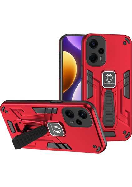 Xiaomi Için Poco F5 5g/redmi Not 12 Turbo Telefon Kılıfı Şok Geçirmez Sağlam Kapak Araba Montajı Kickstand-Red (Yurt Dışından)