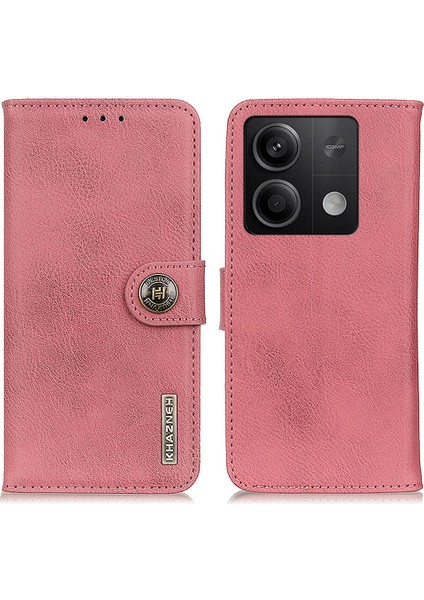 Xiaomi Için Redmi Not 13 5g Cowhide Doku Kılıfı Deri Telefon Cüzdan Kapak Pembe (Yurt Dışından)