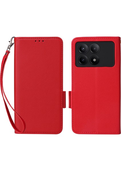 Xiaomi Redmi K70E 5g/poco X6 Pro 5g Deri Kılıf Strap Cüzdan Telefon Kapak-Kırmızı (Yurt Dışından)