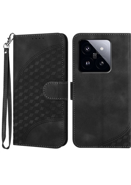 Xiaomi 14 Pro Case Fil Head Strap-Black ile Baskılı Pu Deri Kapağı (Yurt Dışından)