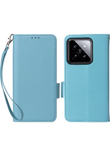 Xiaomi Için 14 Case Litchi Dokusu Constrion Pu Deri Deri Akıllı Telefon Kapağı Strap-Baby Mavi (Yurt Dışından)