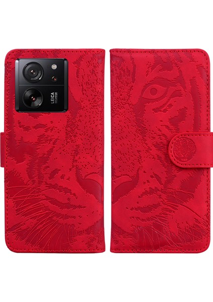 Xiaomi Için Redmi K60 ULTRA/13T/13T Pro Case Tiger Pusint Pu Deri Telefon Kapak-Kırmızı (Yurt Dışından)