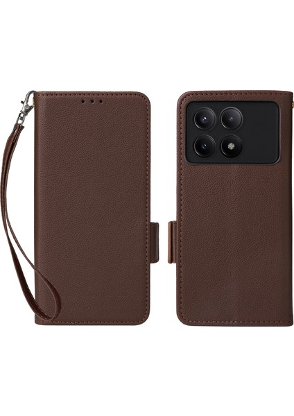 Xiaomi Redmi Için K70E 5g/poco X6 Pro 5g Deri Kılıf Strap Cüzdan Telefonu Kapak-Kahverengi (Yurt Dışından)