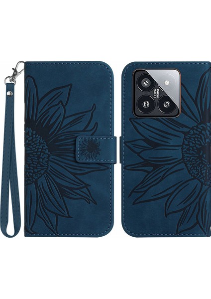 Xiaomi 14 Pro Deri Kılıfı Için Ter Strap-Dark Mavi Olan Cilt Touch Telefon Cüzdan Kapağı (Yurt Dışından)
