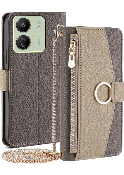Xiaomi Redmi 13C 4g/poco C65 4g Case Pu Pu Deri Fermuar Cepleri Telefon Kapağı Ayna Grey (Yurt Dışından)