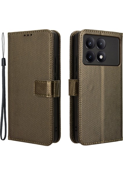 Xiaomi Redmi K70 5G/K70 Pro 5g Elmas Doku Kitabı Katlanır Flip Folio Cover-Brown (Yurt Dışından)