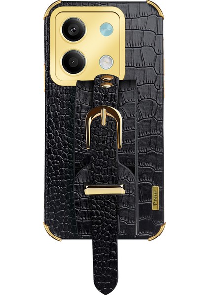 Xiaomi Için Redmi Note 13 5g Case 6d Elektraplama Pu Deri+Tpu Telefon Kapağı Bileklik Kickstand-Black (Yurt Dışından)