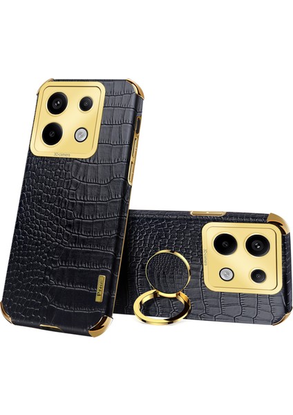 Xiaomi Redmi Için Note 13 Pro 5g Case Timsah Doku Deri+Tpu Ring Kickstand Telefon Kapak Black (Yurt Dışından)