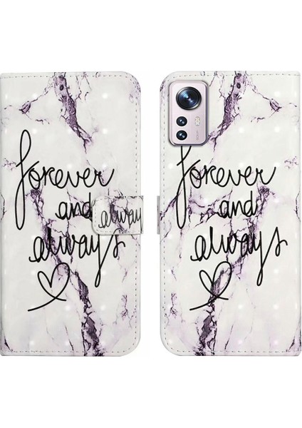 Xiaomi Için 12 Lite 5g Case 3D Pus Pu Deri Magnety Koruyucu Kapak-Forver ve Daima (Yurt Dışından)