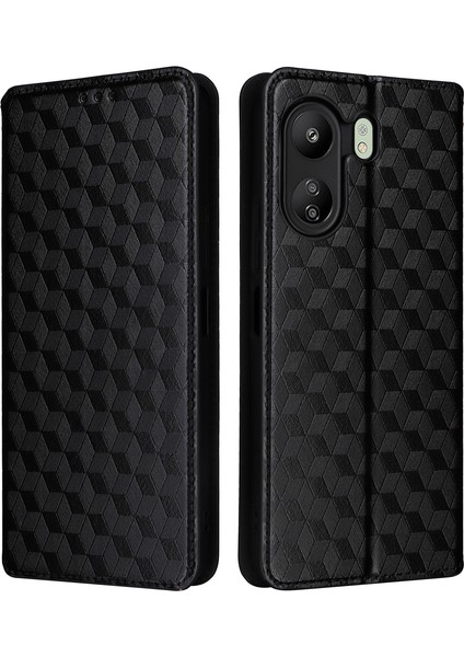 Xiaomi Için Poco C65 4g/redmi 13C Cep Telefon Kılıfları Deri Cüzdan Baskılı Flip Cover-Black (Yurt Dışından)