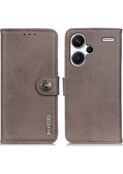 Xiaomi Için Redmi Note 13 Pro+ Cep Telefon Kılıfları Cowhide Doku Stand Cüzdan Kapak-Khaki (Yurt Dışından)