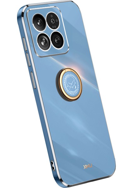 Xiaomi 14 Pro Vaka Elektrokaplanmış Tpu Ring Kickstand Telefon Kapak-Mavisi (Yurt Dışından)