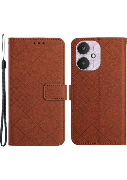 Xiaomi Redmi Için 13C 4g/5g/poco C65 4g Deri Kılıf Desenli Karşı Karşılıklı Desen Strap-Brown (Yurt Dışından)