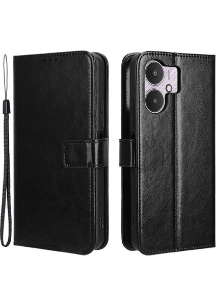 Xiaomi Redmi Için 13C 5G/13R 5g/poco M6 5g Cüzdan Kılıf Pu Deri Çılgın At Dokusu Flip Telefon Kapak Black (Yurt Dışından)