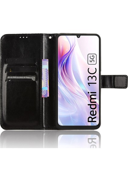 Xiaomi Redmi Için 13C 5G/13R 5g/poco M6 5g Cüzdan Kılıf Pu Deri Çılgın At Dokusu Flip Telefon Kapak Black (Yurt Dışından) fiyatları