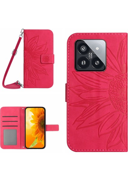 Xiaomi Için 14 Case Ayçiçeği Baskılı Stand Cüzdan Kapağı Omuz Kayışı Ros (Yurt Dışından)