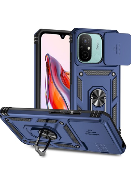 Xiaomi Redmi 12C 4g Kasa Slayt Kamera Kalkanı Döner Kickstand Pc+Tpu Telefon Kapak Mavisi (Yurt Dışından)