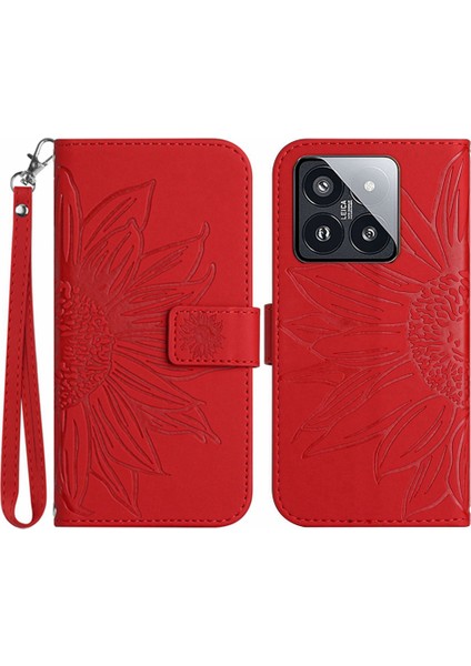 Xiaomi 14 Pro Deri Kılıfı Için Ter Strap-Red ile Cilt Touch Telefon Cüzdan Kapağı (Yurt Dışından)