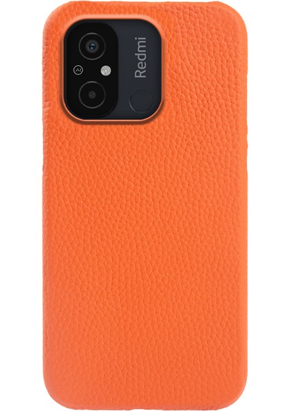 Xiaomi Redmi Için 12C 4g Orijinal Inek Deri Kaplamalı Pc Telefon Kılıfı Litchi Doku Manyetik Kapak-Orange (Yurt Dışından)