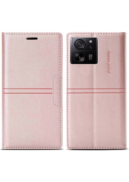 Xiaomi 13T/13T Pro/redmi K60 Ultra Kılıf Cüzdan Stand Cep Telefonu Kapak Çizgi Altın (Yurt Dışından)