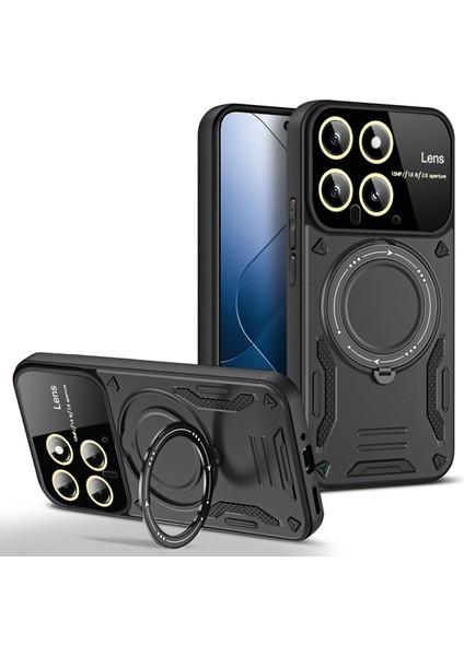 Xiaomi Için 14 Vaka Manyetik Dönen Kickstand Pc+Tpu Telefon Geri Kapak-Black (Yurt Dışından)