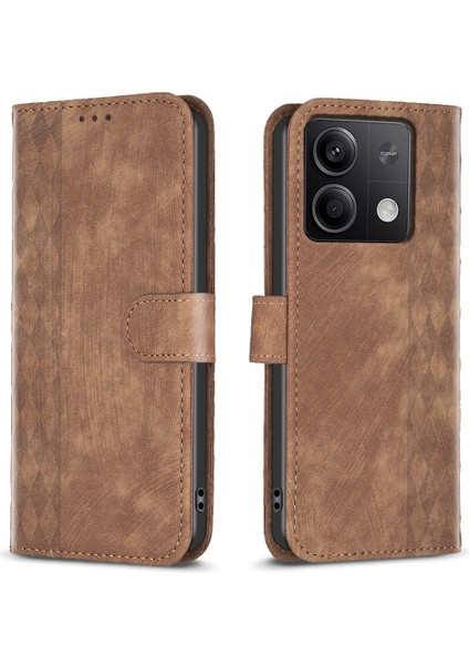 Xiaomi Için Redmi Note 13 4g Manyetik Flip Kapak Izgarası Baskılı Deri Telefon Vaka-Brown (Yurt Dışından)