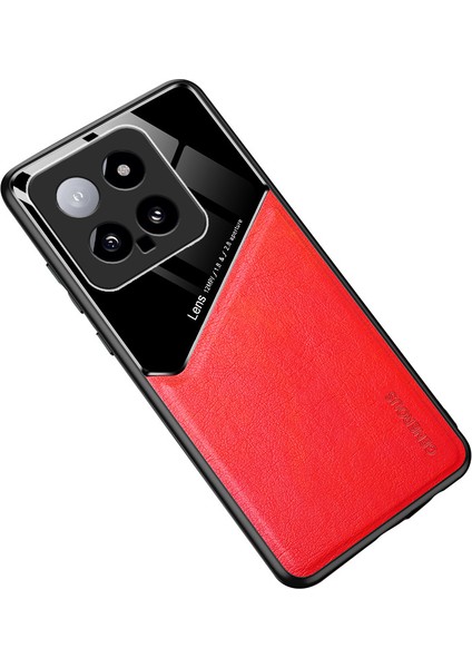 Xiaomi Için 14 Cep Telefonu Kılıf Anti-Güz Pu+Tpu+Pc Manyetik Araç Montajı Kapak Kırmızısı (Yurt Dışından)