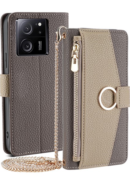 Xiaomi Için Redmi K60 ULTRA/13T/13T Pro Pu Pu Deri Deri Flıp Makyaj Ayna Cep Telefonu Kapak Grey (Yurt Dışından)