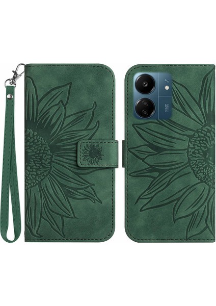 Xiaomi Redmi 13C 4g/poco C65 4g Case Cilt Touch Deri Folio Flip Kapak Bilek Strap-Dark Yeşil (Yurt Dışından)
