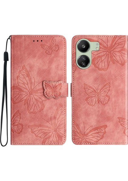Xiaomi Redmi 13C 4g/poco C65 4g Case Kelebek Basılı Cilt Touch Telefon Kapak Pembe (Yurt Dışından)