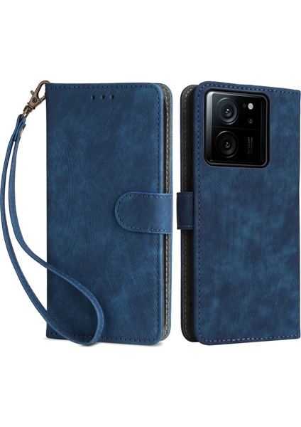 Xiaomi 13T/13T Pro/redmi K60 Ultra Pu Deri Stand Kapağı Rfıd Engelleme Cüzdanı Kabuk Anti-Çizgi Anti Telefon Kılıfı Kayış Mavisi (Yurt Dışından)