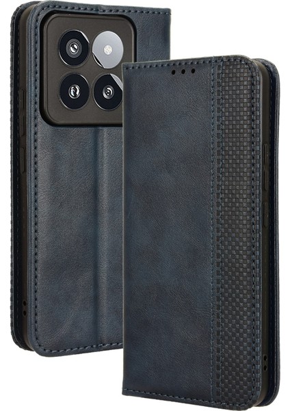 Xiaomi 14 Pro Case Manyetik Otomatik Kapanış Retro Telefon Cüzdan Kapak Mavisi (Yurt Dışından)