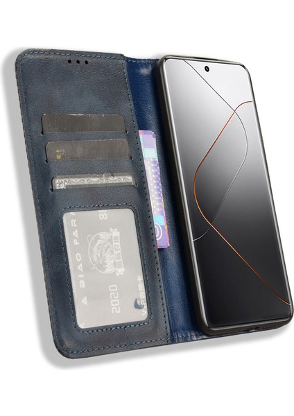 Xiaomi 14 Pro Case Manyetik Otomatik Kapanış Retro Telefon Cüzdan Kapak Mavisi (Yurt Dışından) fiyatları
