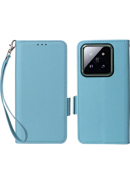 Xiaomi 14 Pro Cüzdan Telefon Kasası Manyetik Litchi Doku Pu Deri Deri Telefon Kapağı Strap-Baby Mavi (Yurt Dışından)