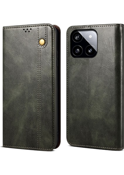 Xiaomi Redmi Için K70E 5g Deri Kılıf Cüzdan Mumsu Çılgın At Doku Stand Kapak Yeşil (Yurt Dışından)