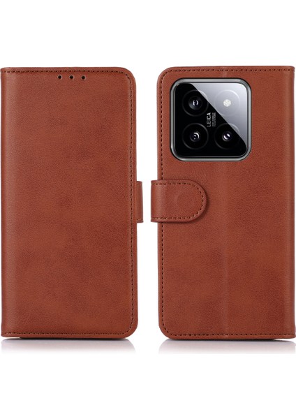 Xiaomi 14 Pro Case Pu Pu Deri Cüzdan Telefon Standı Kapak Kahverengi (Yurt Dışından)