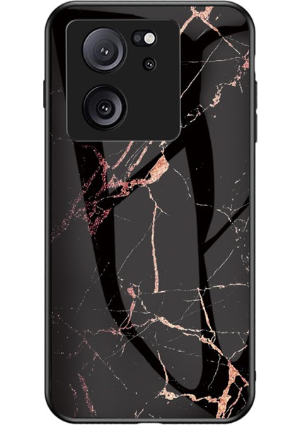 Xiaomi 13T/13T Pro/redmi K60 Ultra Kapak Mermer Desen Pc+Tpu+Temperli Cam Cep Telefonu Kabuğu Kara Kara Mermer (Yurt Dışından)