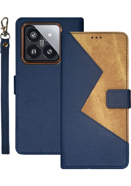 Xiaomi 14 Pu Deri Kılıf Manyetik Kapatma Kartı Tutucu Telefon Kapak Blue (Yurt Dışından)