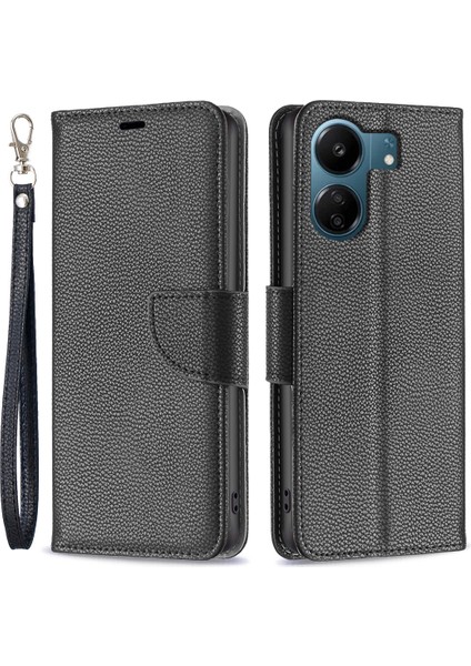 Xiaomi Redmi Için 13C 4g/poco C65 4g Kasa Pu Deri Telefon Kapağı Litchi Doku Folio Flip Shell-Black (Yurt Dışından)
