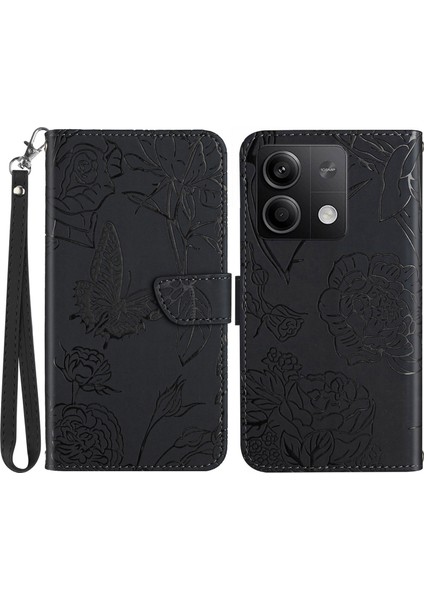 Xiaomi Için Redmi Note 13 4g Kasa Deri Baskılı Telefon Cüzdan Kapağı El Strap-Black (Yurt Dışından)
