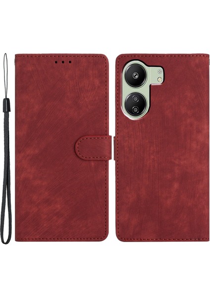 Xiaomi Redmi Için 13C 4g/poco C65 4g Cep Telefon Kılıfı Cilt Deri Deri Deri Stand Kapak Kırmızı (Yurt Dışından)