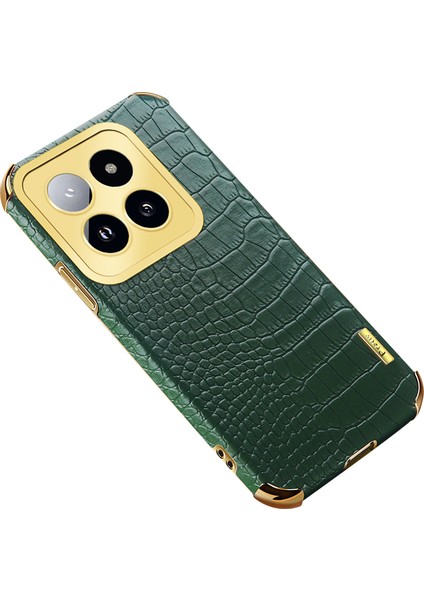 Xiaomi 14 Pro Case 6d Elektrokaplatma Deri+Tpu Anti-Drop Telefon Kapak Yeşilleri (Yurt Dışından)