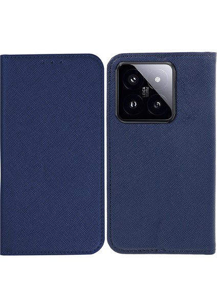 Xiaomi Için 14 Vaka Çapraz Doku Manyetik Otomatik Kapanış Cüzdan Stand-Dark Blue ile Damla Geçirmez Telefon Kapağı (Yurt Dışından)