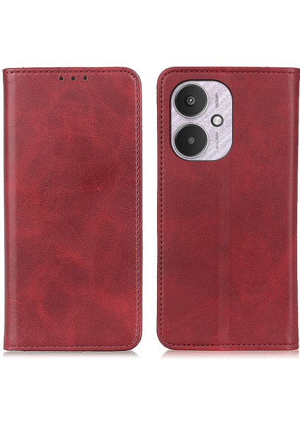 Xiaomi Redmi Için 13C 4g/poco C65 4g Kılıf Bölünmüş Deri Manyetik Otomatik Absorlanmış Telefon Kapak-Kırmızı (Yurt Dışından)