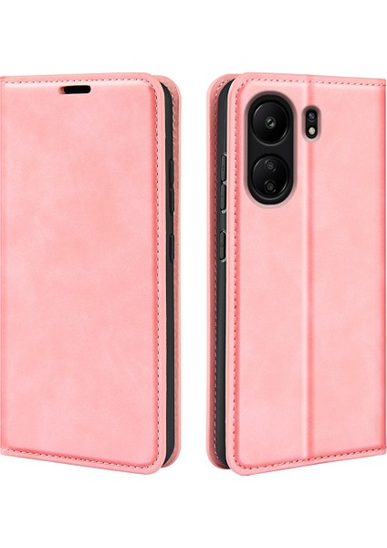Xiaomi Redmi Için 13C 4g/poco C65 4g Kasa Deri Manyetik Cilt Touch Akıllı Telefon Kapak Pembe (Yurt Dışından)