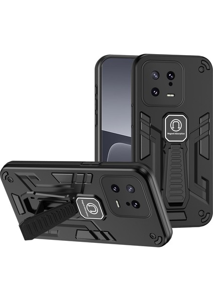 Xiaomi Için 13 Telefon Kasası Manyetik Araba Montajı Kickstand Back Cover-Cover-Black ile (Yurt Dışından)