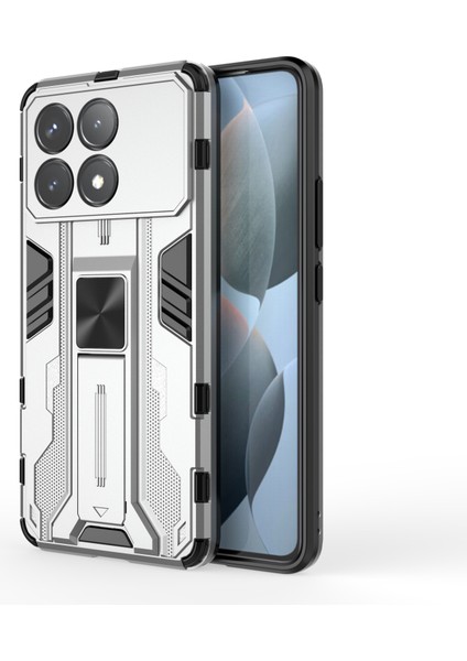 Xiaomi Redmi K70 5G/K70 Pro 5g Case Kickstand Hibrid Hard Pc Yumuşak Tpu Telefon Kapak Silver (Yurt Dışından)