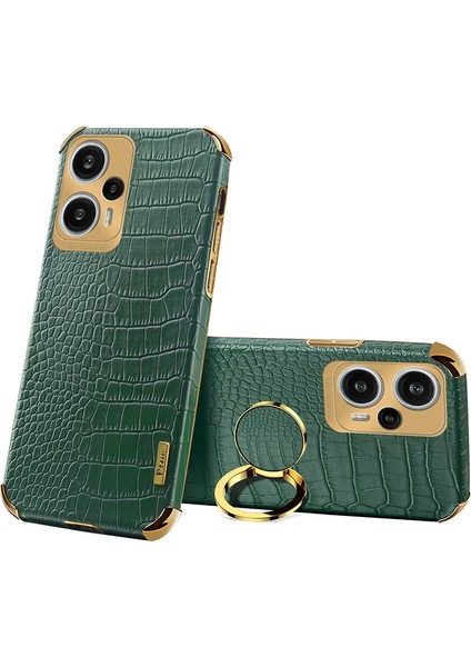 Xiaomi Için Redmi Note 12 Turbo/poco F5 5g Case Timsah Doku Deri+Tpu Arka Kabuk Yüzük Kickstand-Yeşil (Yurt Dışından)